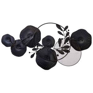 Escultura Metálica Artística Botánica para Pared, Discos Florales Oscuros con Detalles de Ramas Doradas para Decoración Contemporánea del Hogar - Product Image 6
