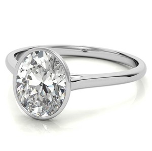 Brilliant Cut Moissanite 8x10mm Oval Cut Bezel Set Luxury Certified 925 Sterling <b>Silver</b> White Gold Plated <b>Solitaire</b> <b>Ring</b> - Product Image 3