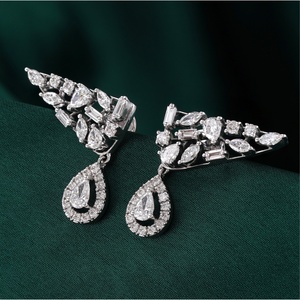 2.16 CT Multi-Cut Lab Grown Diamond <b>Huggie</b> Earrings Statement Drop with Princess Cut 14K White <b>Gold</b> Plated Rose <b>Gold</b> Material - Product Image 2
