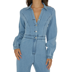 Combinaison en jean à manches longues pour femme, décontractée, à jambes larges, mode, OEM ODM, vente en gros de vêtements - Product Image 5