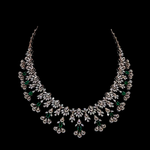 Luxury Lab Emerald Green Drop with Lab Grown Pear Marquise Diamond <b>Necklace</b> | Bridal Wedding Party Statement Jewelry for Women - Product Image 1