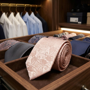 Corbata de Seda con Estampado Paisley Color Durazno Claro para Hombre |   Corbata Elegante Tejida para Negocios Formales |   Regalo para Fiesta de Bodas, Accesorio Elegante de Primera Calidad - Product Image 4