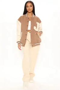 Winter Breathable Cotton Stylish Cropped Varsity Jackets College Girls New Style Drop Shoulder Short Length Letterman - Product Image 3