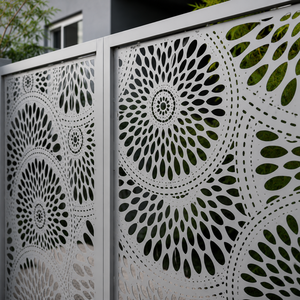 Puerta Metálica Decorativa Moderna con Diseño Floral Cortado a Láser en Gris Claro, Panel de Seguridad para Entrada de Vehículos con Acabado Galvanizado para Casa o Villa - Product Image 3