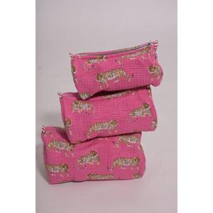 Grande trousse de toilette en coton à imprimé animalier indien, faite à la main, pochette de maquillage, organiseur de voyage, fermeture éclair, tendance mode, portable pour femme - Product Image 5