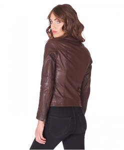 เสื้อแจ็คเก็ตหนัง PU คุณภาพสูงสำหรับผู้หญิง แฟชั่นใหม่ สไตล์สตรีท ซับในไนลอน แขนยาว ซิป ทรงเข้ารูป ระบายอากาศได้ดี - Product Image 4