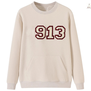 <b>Women's</b> <b>Cream</b> Crew Neck Sweatshirt With 913 Flock Print Front Pockets Casual Autumn Wear College University Fraternity Silicone - Product Image 1
