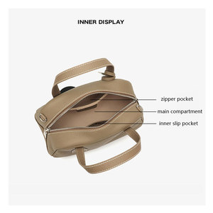 Brown Microfiber Leather Shoulder Bag Detachable Strap Minimalist Style Female Handbag Zipper Hasp Closure - Product Image 4
