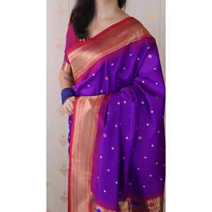 Sari en soie Paithani Bandhani violet tissé avec des fils Zari Elite Weaves 650g Vêtements indiens et pakistanais - Product Image 5