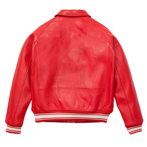 Red PU Leather Bomber <b>Jacket</b> <b>Men</b> Casual Zipper Closure O-Neck Collar Solid Color Winter Fleece Lining Windproof - Product Image 2
