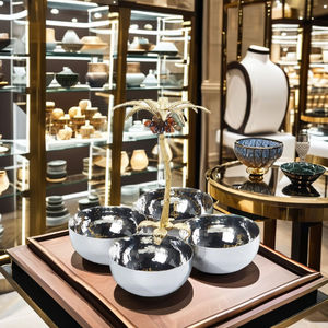 Silver Cluster Bowl Features Four Hammered Pieces Arranged Around A Central Gold Palm <b>Tree</b> <b>Stand</b> For Decorative & Serving - Product Image 6