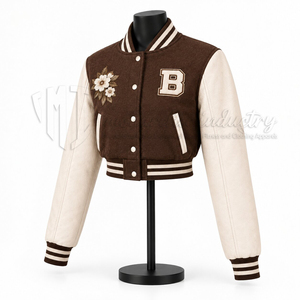 Custom <b>Women</b> Brown Varsity <b>Jacket</b> Flower Embroidery College Baseball <b>Jacket</b> Premium Streetwear Outerwear - Product Image 3