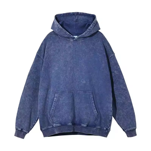 เสื้อฮู้ดดี้สีเขียวอมน้ำเงินเข้มแบบย้อมสีสไตล์วินเทจทรงโอเวอร์ไซส์สำหรับผู้ชาย แขนเสื้อแบบดรอปโชว์เดอร์ มีกระเป๋าจิงโจ้ - Product Image 2