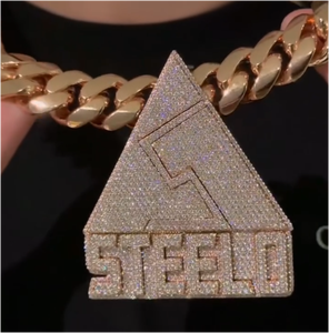 สร้อยคอจี้รูปสามเหลี่ยมชุบทองเงินแท้ 925 สไตล์ฮิปฮอป ประดับเพชรโมอิสซาไนต์สี D ระดับ Iced Micro Paved ได้รับการรับรองจาก GRA เหมาะสำหรับทั้งชายและหญิง - Product Image 5