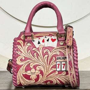 Sacs de voyage mini Speedy en cuir floral rose gaufré de qualité supérieure, style western, design carte 777, sacs à bandoulière pour le sport, les voyages et les nuits, sacs à main - Product Image 2