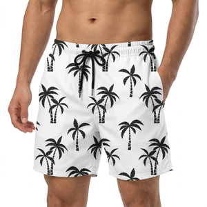 Shorts de Baño para Hombre, Secado Rápido, Estampado de Palmeras Blancas, Cintura con Cordón Ajustable, Estilo Casual - Product Image 4
