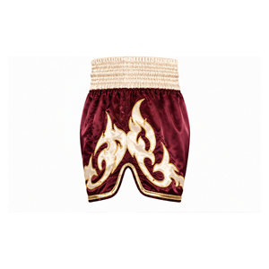 Shorts de boxe unisexes pour adultes, couleur bordeaux, design flamme dorée, coupe classique, légers, durables, coupe-vent, séchage rapide, vêtements de sport de combat - Product Image 4