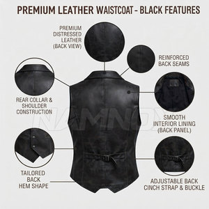 Outdoor Use Light Weight <b>Men</b> Fashion Leather <b>Vest</b> Casual Wear Sleeveless <b>Men</b> Fashion Leather <b>Vest</b> - Product Image 5