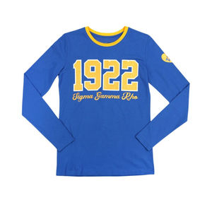 Camiseta de Manga Larga Sigma Gamma Rho SGRho 1922, Azul Rey, 100% Algodón, Letras Griegas con Brillo Impresas, Ropa de Hermandad, Camiseta de Vida Griega - Product Image 1