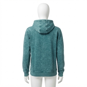 Sudadera con Capucha para Mujer, Color Azul Verde Azulado, Estilo Acid Wash, con Bolsillo Canguro, Logotipo Personalizado, Ropa Urbana - Product Image 4