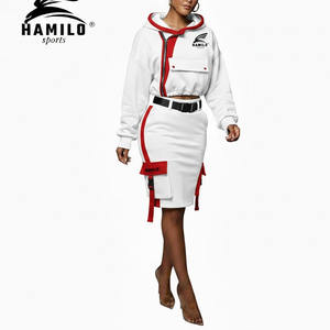 Ensemble de jupes personnalisées pour femmes, crop top à capuche avec impression de logo décontractée, ensemble de jupes et crop top à capuche pour l'hiver - Product Image 3