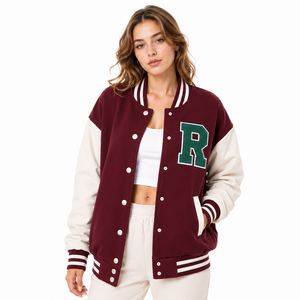 Sudadera de Forro Polar Oversize con Logo Bordado para Mujer, Estilo Casual, Rayas, Cuello Redondo, Ribete en Contraste, Chaqueta Varsity Acanalada - ¡Gran Oferta! - Product Image 5