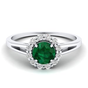 Anillo Halo de Oro Blanco de 14K y 18K con Esmeralda y Moissanita, Joyería Fina de Lujo REYES, Regalo de Aniversario - Product Image 1