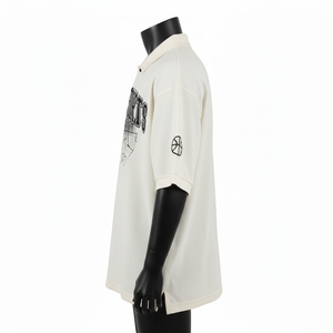 Polo homme en coton interlock premium 220 GSM, couleur crème, doux, respirant, imprimé graphique, logo personnalisé, coupe décontractée, évacuation de l'humidité - Product Image 3