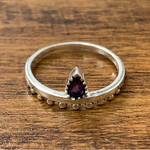 Minimalist 1.8 Grams Pear-Shaped Amethyst Gemstone <b>Ring</b> <b>Crafted</b> 925 Silver Crown Band Beaded Border Fine Jewelry Supplier - Product Image 3