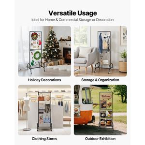 1.9 X 5.4 ft Black Carbon Steel <b>Wire</b> <b>Grid</b> Wall Panel Movable Art Display Rack with 10 Hooks and Shelf Wheels for Display Racks - Product Image 3