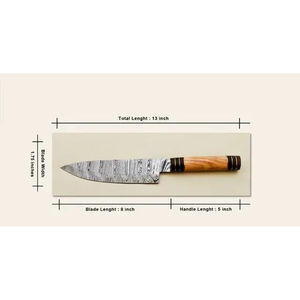 Couteau de chef moderne personnalisé fait main Burraq, lame en acier Damas de 8 pouces, épaisseur 3,0 mm, manche en bois, étui en cuir - Product Image 6