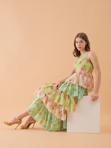 Floral Printed Multi Layer Tiered <b>Dress</b> for Wedding Party Evening Occasion Daily Usage Available at Export Selling Price - Product Image 5