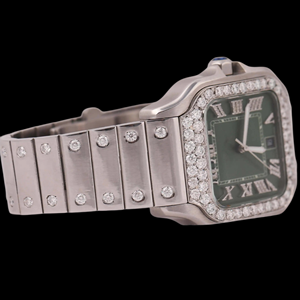 Reloj Personalizado de Acero Inoxidable con Esfera Verde Cuadrada, Bisel con Diamantes Moissanite, Diseño Único y Moderno, Precio al por Mayor - Product Image 4