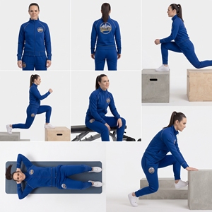 Ensemble de survêtement 2 pièces en polaire bleu pour femme, manches longues, col montant, logo brodé, vêtements de sport décontractés, coupe régulière - Product Image 6