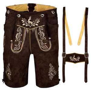 Shorts bavarois pour hommes, taille haute, motif floral brodé, fermeture boutonnée, longueur bermuda, style décontracté, en toile - Product Image 5