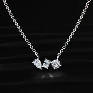 Three Stone <b>Necklace</b> Lab Created White Gold <b>D</b>-E Color VVS-VS Diamond <b>Necklace</b> with IGI Certified Royal Style <b>Necklace</b> from India - Product Image 3