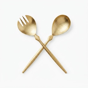 Hammered Gold Salad <b>Server</b> Set Stainless Steel Serving Spoon and Fork Modern Metal Dinnerware for Restaurant Hotel <b>Buffet</b> - Product Image 1
