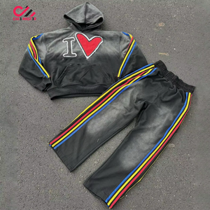 Conjunto de Chándal Deportivo para Hombre con Logotipo Personalizado, Estilo Urbano, Desgastado, con Cierre, 100% Algodón Felpa, Tallas Grandes - Product Image 4