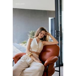 HAGOO Chaleco Elegante Holgado para Mujer con Doble Solapa, Cuello en V, Sin Mangas, Bolsillos con Ribete, Mezcla de Lino Lavado, Transpirable y Ligero para Oficina A9071 - Product Image 4