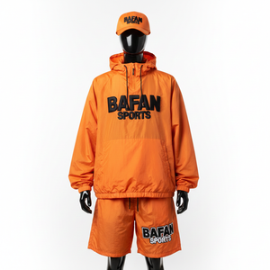 Conjunto corto de poliéster de alta calidad para mujer, cortavientos, tela de tafetán suave, transpirable, naranja, estilo panel, personalizado, talla grande - Product Image 6