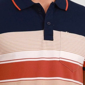 Polo de punto a rayas con bloques de color para hombre, manga corta, corte regular, diseño con bolsillo, personalizable, venta al por mayor, OEM - Product Image 6