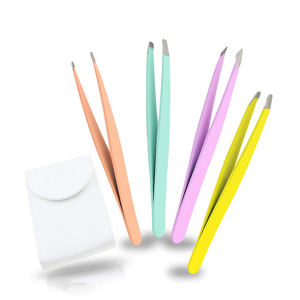 Ensemble de pinces à épiler pour extensions de sourcils de qualité supérieure, pinces à épiler à pointe inclinée multicolores, kit de manucure avec étui en cuir blanc - Product Image 1