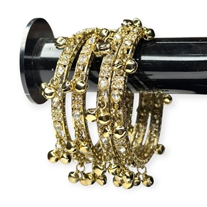 Royal 24K Gold Plated Kashmiri Jhumki <b>Bangles</b> with Intricate Ghungroo Hanging Design Premium Ethnic Wedding <b>Bangle</b> <b>Set</b> for Women - Product Image 1