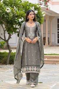 Embroidered Shimmer <b>Kurta</b> Palazzo Set Traditional Indian Pakistani Outfit for <b>Women</b> Party Festival Wear - Product Image 2