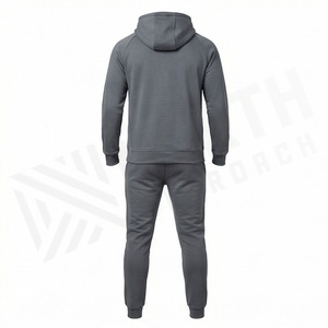 Ensemble de survêtement gris à capuche pour homme, sweat-shirt et pantalon à fermeture éclair intégrale, couleur unie, vêtements de sport décontractés avec poches latérales - Product Image 2