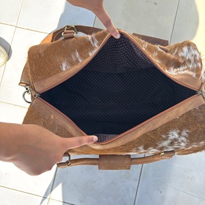 Sac de voyage vintage en cuir de vachette à poils, grand format, pour week-end, avec fermeture éclair, portable, LHDB-0011 - Product Image 2