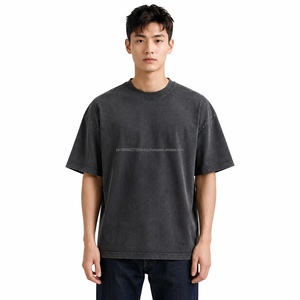 Camiseta de Hombre Oversize Lavada 100% Algodón Cuello Redondo Manga Corta Color Liso Estilo Casual Largo Regular Tejido de Punto Jersey - Product Image 1