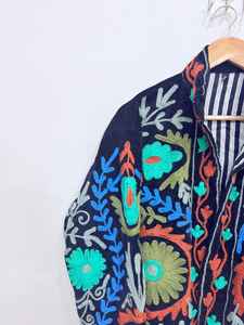 Blue Suzani Embroidery <b>Jacket</b> Velvet Suzani Coat Bohemian <b>Jacket</b> Winter <b>Jacket</b> Coat Floral <b>Jacket</b> For Women <b>Hippie</b> Short <b>Jacket</b> - Product Image 4
