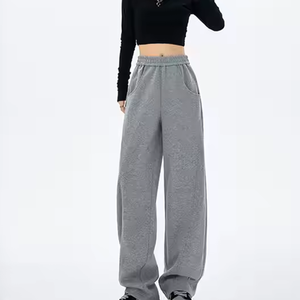 Women's Wide Leg Loose Pants 100% Cotton Solid Color <b>Elastic</b> <b>Waist</b> Casual Full Length Terry Fabric Summer Quick Dry Breathable - Product Image 2