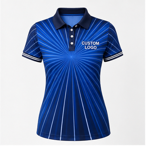 Polo pour femme personnalisé bleu marine rayé, séchage rapide, respirant, manches courtes, uniforme de golf performant WPS-0796 - Product Image 1